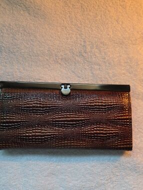 Brown Croc-Embossed Clutch Wallet